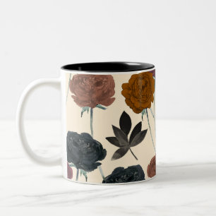 Vintage Watercolor Bold Fall Floral  Two-Tone Coffee Mug