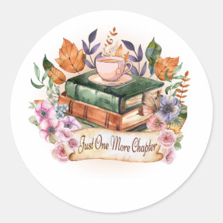 Vintage Watercolor Books and Coffee Just One More Classic Round Sticker