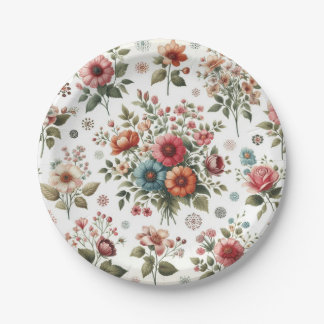 Vintage Watercolor Bouquet of Flowers Paper Plates