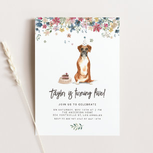 Vintage Watercolor Boxer Dog Birthday Party Invitation