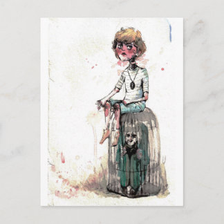 Vintage Watercolor Boy and Cage Postcard