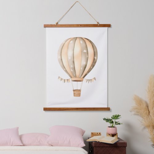 Vintage Watercolor Brown and Cream Hot Air Balloon Hanging Tapestry