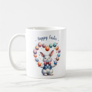 "Vintage Watercolor Bunny Juggling Easter Eggs Coffee Mug