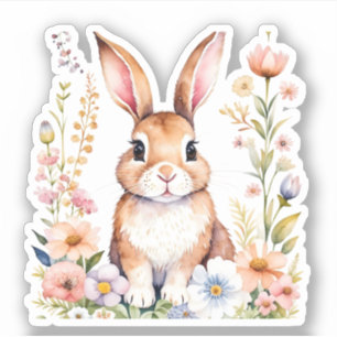 Vintage Watercolor Bunny Rabbit Easter Sticker