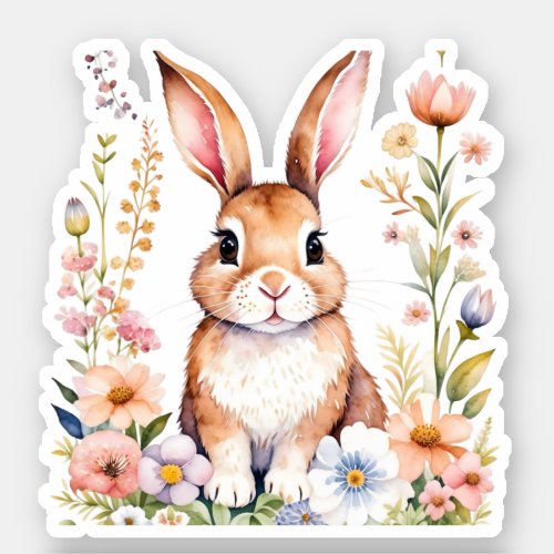 Vintage Watercolor Bunny Rabbit Easter Sticker