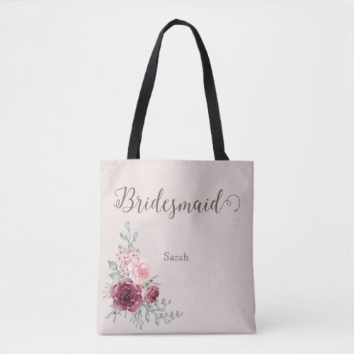 Vintage Watercolor Burgundy Rose Bridesmaid  Tote Bag