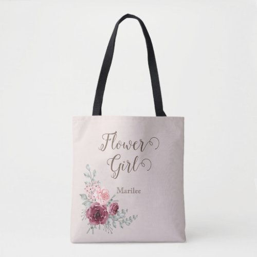 Vintage Watercolor Burgundy Rose  Flower Girl  Tote Bag