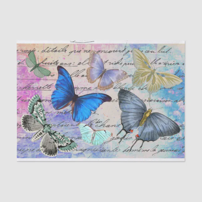 Vintage Watercolor Butterflies Decoupage Tissue Paper | Zazzle