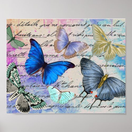 Vintage Watercolor Butterflies Poster