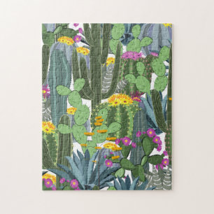 Vintage Watercolor Cactus and Cacti Flowers  Jigsaw Puzzle