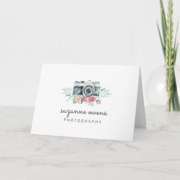 Vintage Watercolor Camera And Flowers Note Card by NoteworthyPrintables at Zazzle