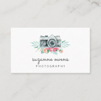 Vintage Watercolor Camera Business Card
