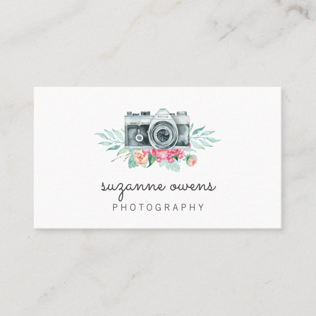 Vintage Watercolor Camera Business Card (Front)