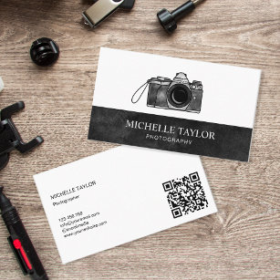 Vintage Watercolor Camera Photography  QR Code Business Card