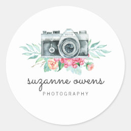 Vintage Watercolor Camera Round Sticker