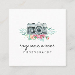 Vintage Watercolor Camera Square Business Card
