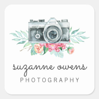 Vintage Watercolor Camera Square Sticker