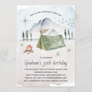 Vintage Watercolor Camping Birthday Party Invitation