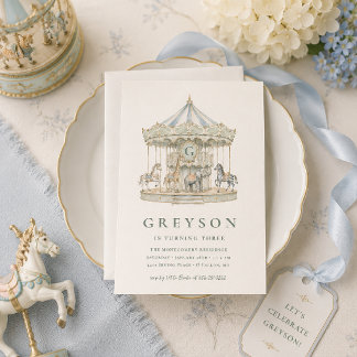 Vintage Watercolor Carousel Birthday Invitation