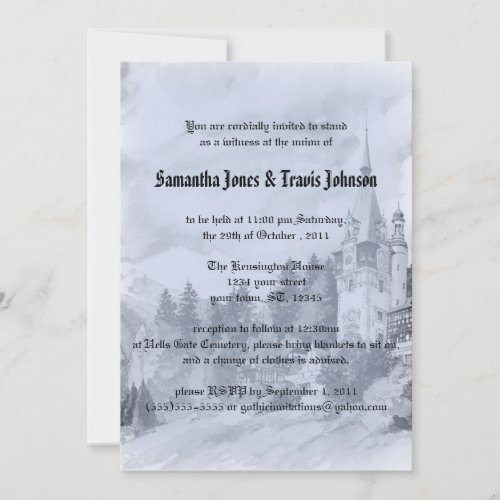 Vintage Watercolor Castle Goth Wedding Invitations