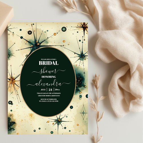 Vintage Watercolor Celestial Bridal Shower Invitation