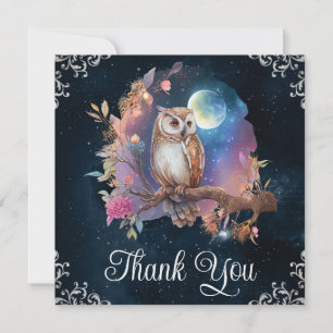 Vintage Watercolor Celestial Fantasy Owl Thank You Card