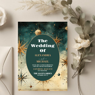 Vintage Watercolor Celestial Wedding Invitation