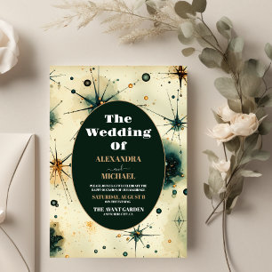 Vintage Watercolor Celestial Wedding Invitation