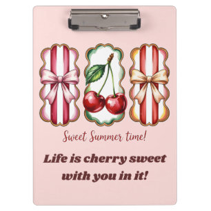 Vintage Watercolor Cherries And Ribbon Bows Sweet Clipboard