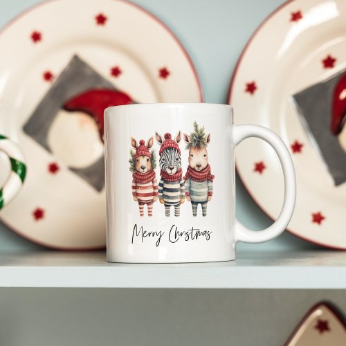 Vintage Watercolor Christmas Animals Coffee Mug