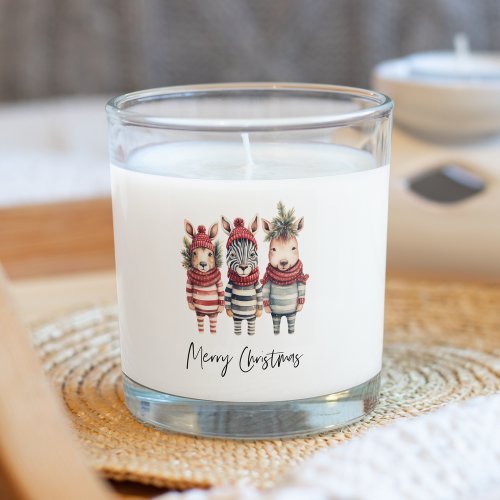 Vintage Watercolor Christmas Animals Scented Candle