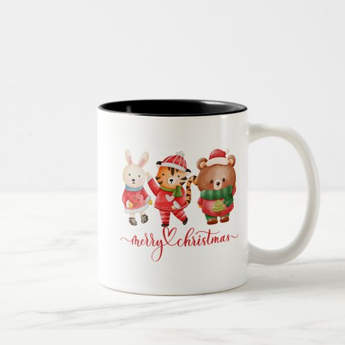 Vintage Watercolor Christmas Animals Two_Tone Coffee Mug