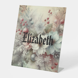 Vintage Watercolor Christmas Floral and Ornaments Pedestal Sign