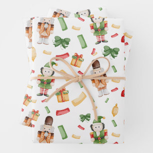 Vintage Watercolor Christmas Nutcrackers Wrapping Paper Sheets