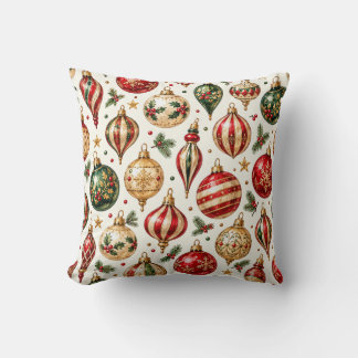 Vintage Watercolor Christmas Ornament Pattern Throw Pillow