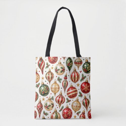 Vintage Watercolor Christmas Ornament Pattern Tote Bag