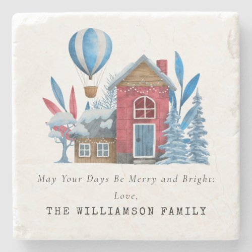 VINTAGE WATERCOLOR CHRISTMAS PERSONALIZED FAMILY STONE COASTER