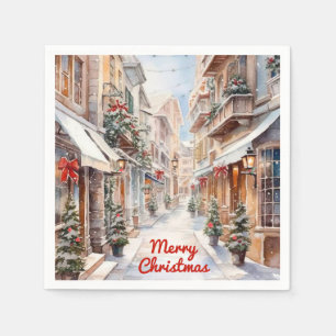 Vintage Watercolor Christmas Street Napkins