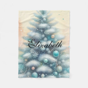 Vintage Watercolor Christmas Tree and Ornaments Fleece Blanket