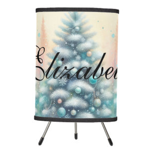 Vintage Watercolor Christmas Tree and Ornaments Tripod Lamp