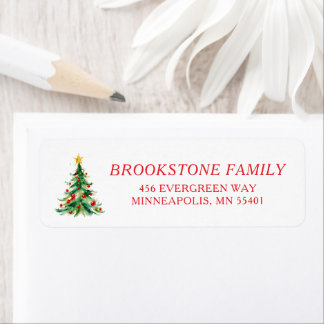 Vintage Watercolor Christmas Tree Holiday Card Label