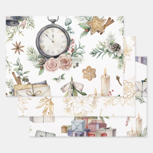 Vintage Watercolor Christmas Wrapping Paper Sheets
