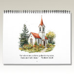 Vintage Watercolor Churches Calendar<br><div class="desc">Wall calendar packed with beautiful illustrations of vintage church country side landscapes and lush bunches of foliage. Features a unique watercolor style image for each month, plus cover and all 12 images on the back. Front cover scripture can be edited and personalized with your own text. Your choice of size...</div>