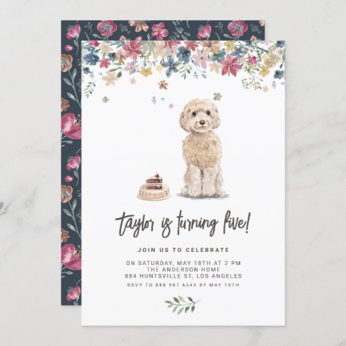Vintage Watercolor Cockapoo Dog Birthday Party Invitation