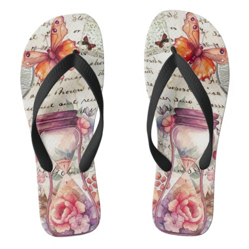 Vintage Watercolor Collage Flip Flops