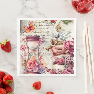 Vintage Watercolor Collage Paper Dinner Napkins