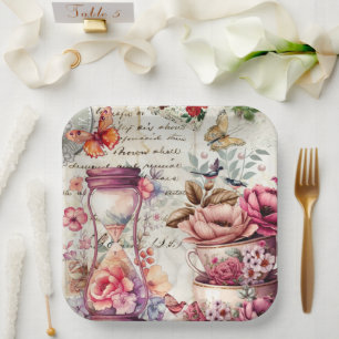 Vintage Watercolor Collage Paper Plates