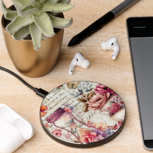 Vintage Watercolor Collage Wireless Charger