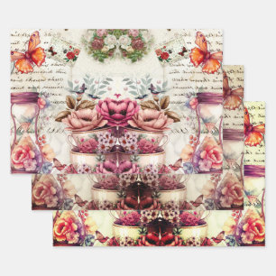 Vintage Watercolor Collage Wrapping Paper Sheets