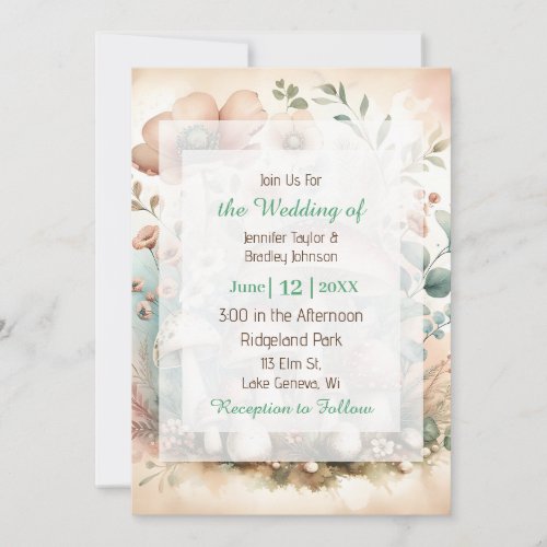 Vintage Watercolor Cottage Core Wedding Invitation